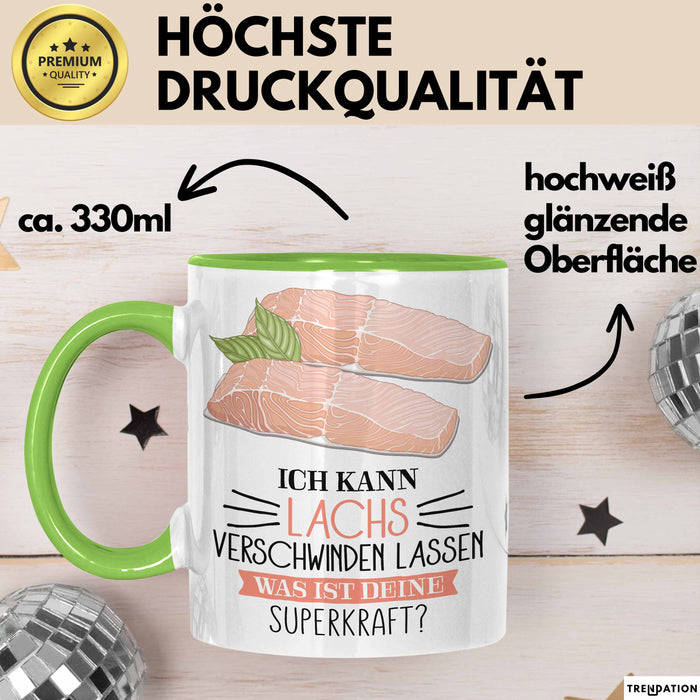 Lachs-Liebhaber Tasse Geschenk Ich Kann Lachs Verschwinden Lassen Was Ist Deine Superkraft Becher Geschenkidee Lachs Kaffee-Becher Grün Trendation