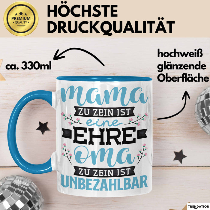 Unbezahlbare Oma Tasse Geschenk Muttertag Spruch Liebevoll Blau Trendation