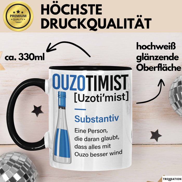 Grieche Tasse Geschenk Ouzotimist Geschenkidee Ouzo-Liebhaber Kaffee-Becher Trendation
