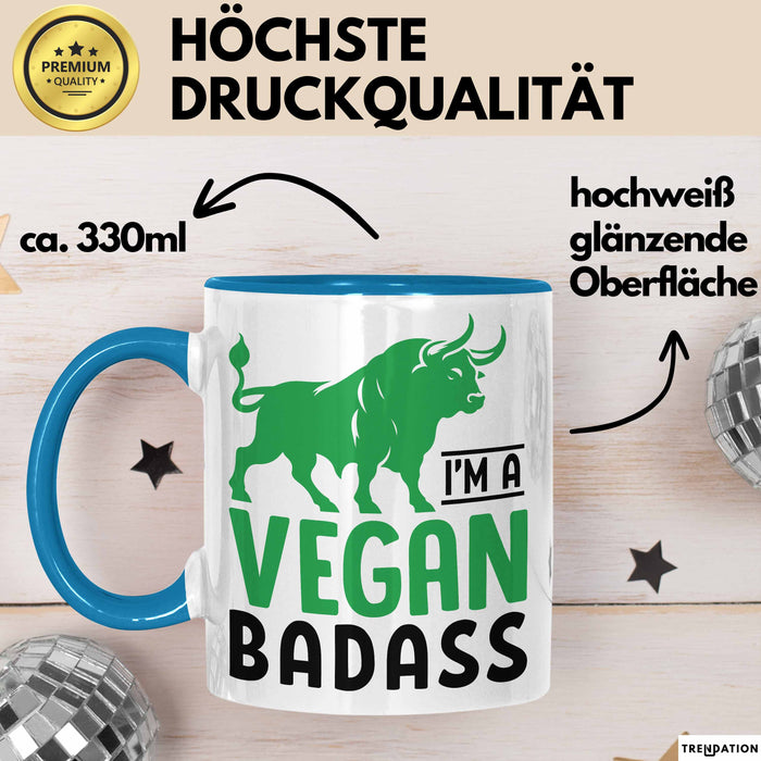 Veganer Tasse Geschenk Gym Vegan Gesund Stier Geschenkidee Blau Trendation