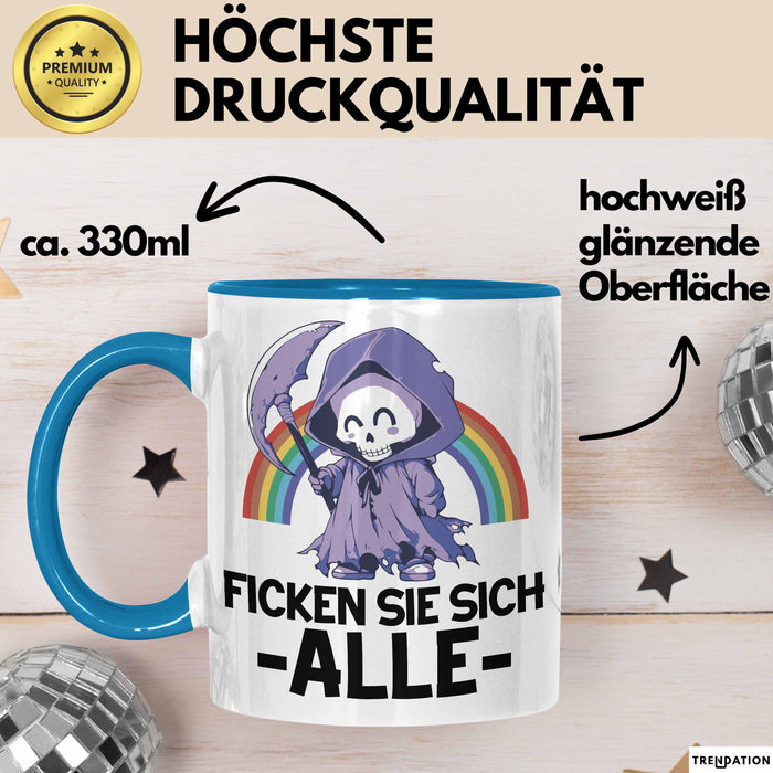 Lustige Tasse Kollegen F Sie Sich Alle Sensenmann Humor Sarkasmus Geschenkidee Kollegin Frauen Blau Trendation