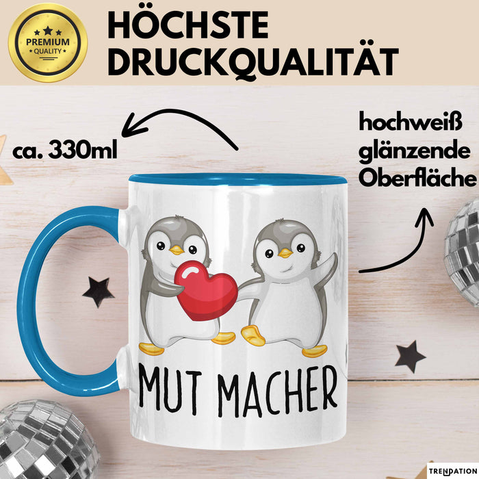 Lustige Tasse Geschenk Zwei Pinguine Mit Herz Witziger Becher Mut Blau Trendation