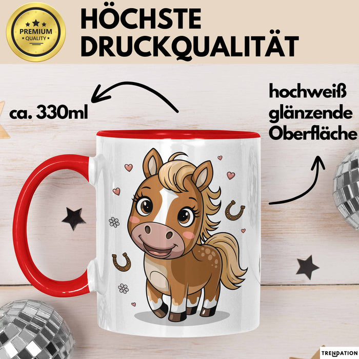 Pferdeliebhaber Tasse Geschenkidee für Reitsport Rot Trendation