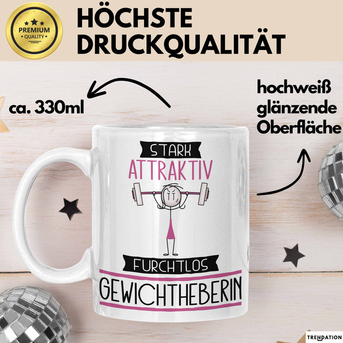 Gewichtheberin Tasse Geschenk Becher Stark Attraktiv Furchtlos Gewichtheberin Lustige Geschenkidee Weiß Trendation