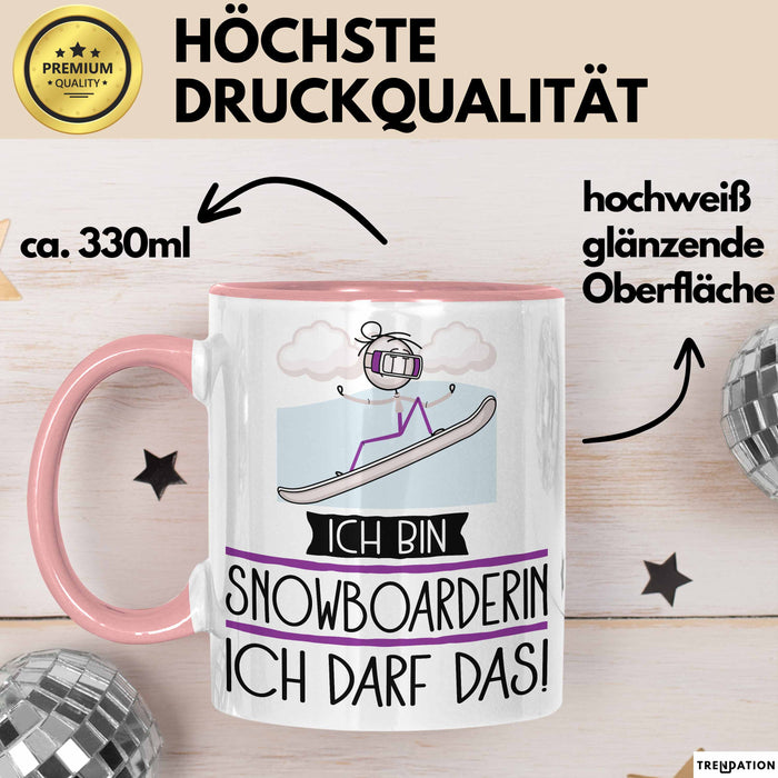 Geschenk für Snowboarderin Tasse Lustige Geschenkidee Geburtstag Ich Bin Snowboarderin Ich Darf Das Rosa Trendation