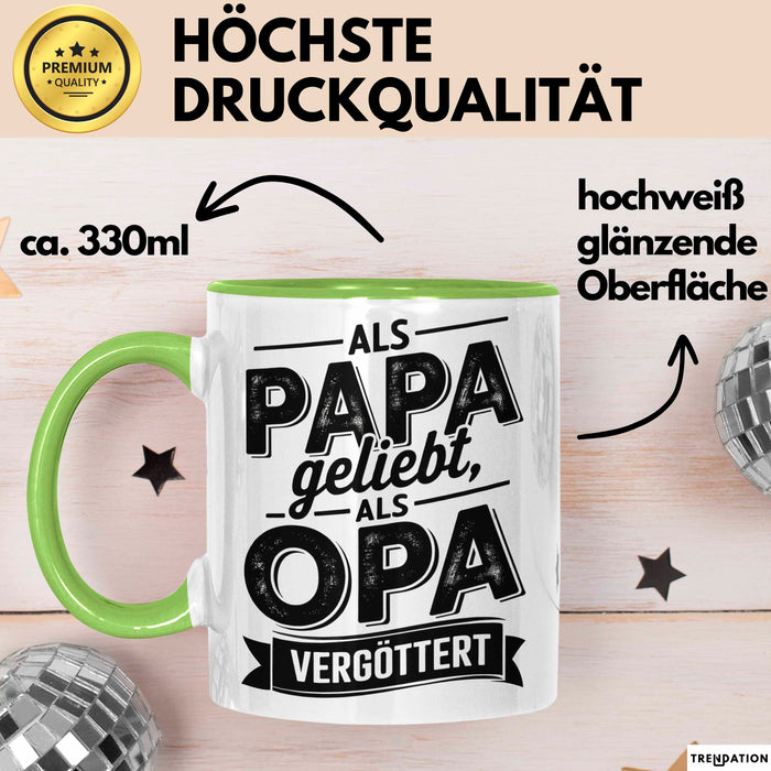 Papa Vatertag Tasse Becher Geschenk Lustige Geschenkidee Spruch Als Papa Geliebt Als Opa Vergöttert Grün Trendation