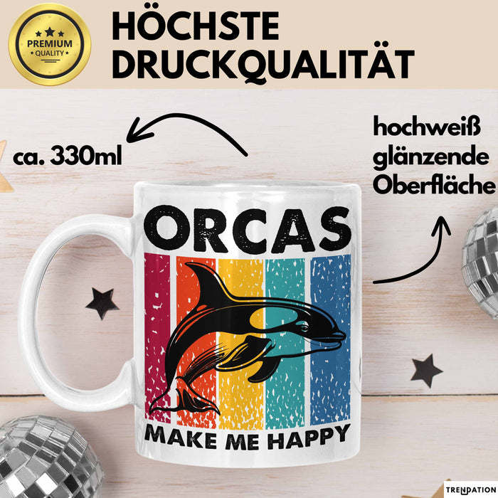 Orcas Tasse Geschenk Wale Wal Liebhaber Geschenkidee Retro Becher Weiß Trendation