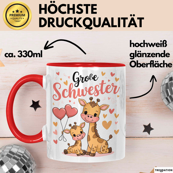 Big Sister Ältere Geschwister Schwestern Giraffe Tasse Becher Geschenk Lustige Geschenkidee Spruch Big Sister Rot Trendation