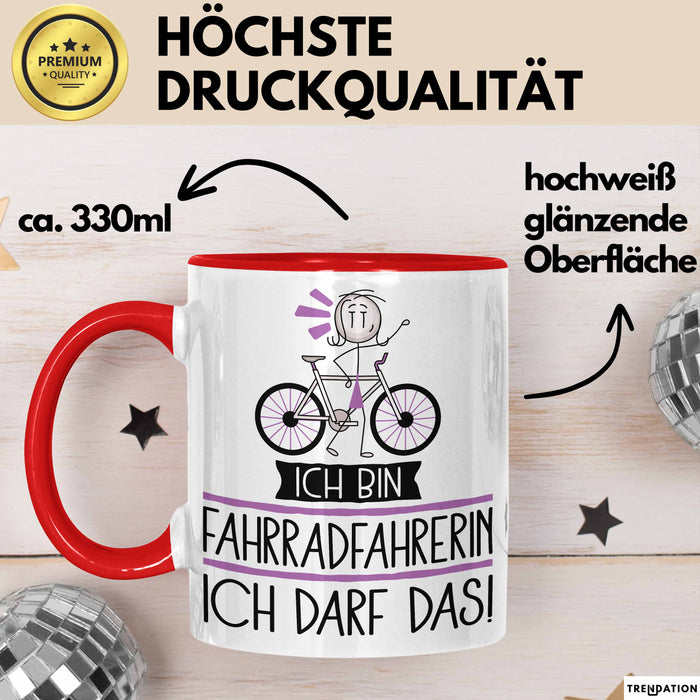 Geschenk für Fahrradfahrerin Tasse Lustige Geschenkidee Geburtstag Ich Bin Fahrradfahrerin Ich Darf Das Rot Trendation