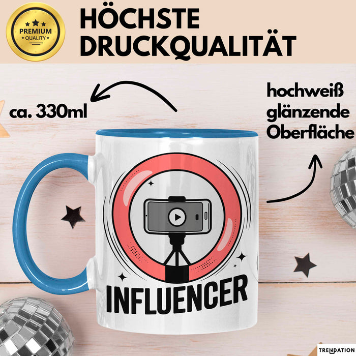 Influencer Tasse Geschenkidee für Content Creator Fans Blau Trendation