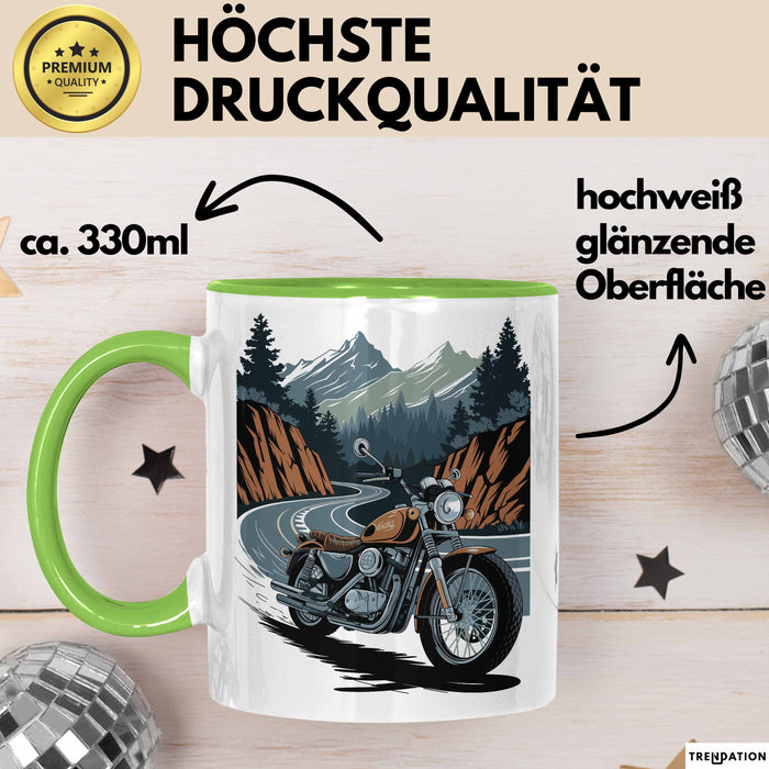 Motorradfahrer Tasse Geschenkidee für Biker Lustiger Spruch Grün Trendation