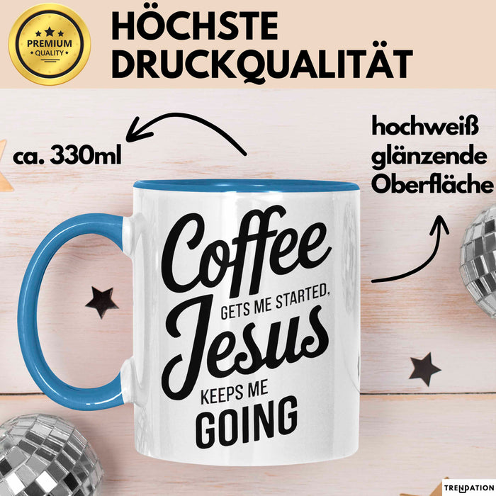 Jesus Christliche Geschenk Kaffee Jesus hält mich am Laufen Geschenkidee Lustig Blau Trendation
