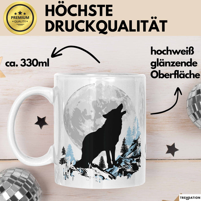 Wolf Tasse Geschenk Heulender Wolf Vollmond Grafik Geschenkidee Weiß Trendation