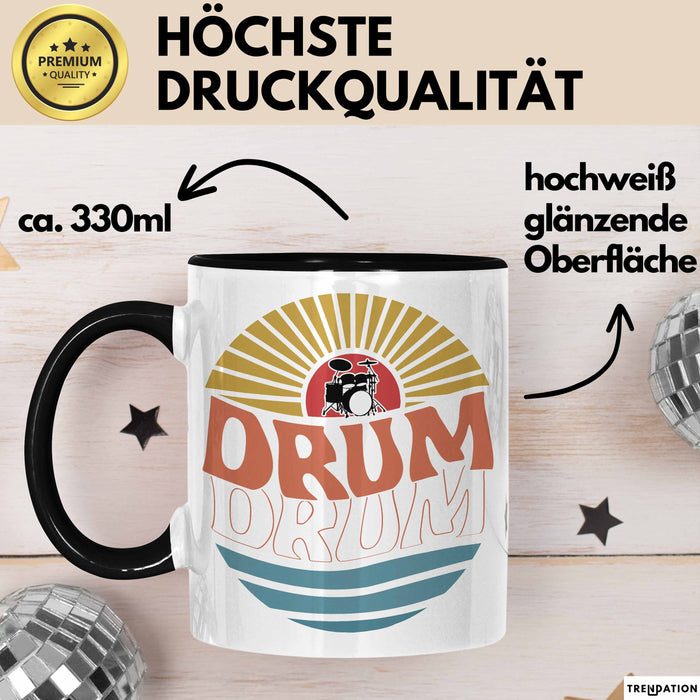 Drummer Schlagzeug-Spieler Geschenk Tasse Geschenkidee Kaffee-Becher Schlagzeuger Drum Bunte Grafik Schwarz Trendation