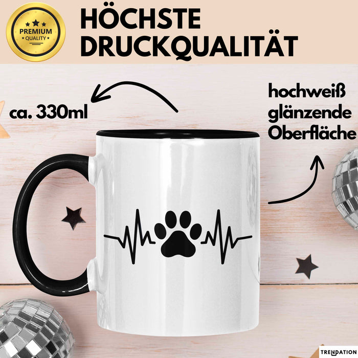 Hund Tierliebhaber Herzschlag Tasse Geschenk Lustige Geschenkidee Spruch Schwarz Trendation