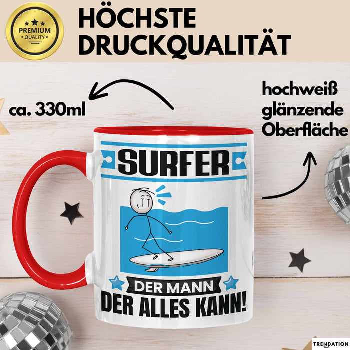Surfer Tasse Geschenk für Surfer Der Mann Der Alles Kann Geschenkidee zum Geburtstag Rot Trendation
