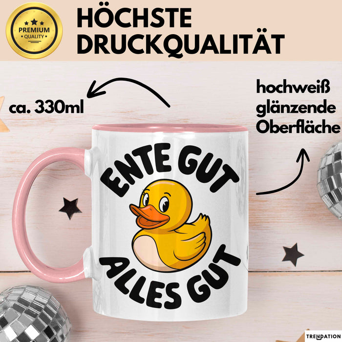Gelbe Ente Tasse Geschenk Lustige Geschenkidee Spruch Ente gut alles gut Rosa Trendation