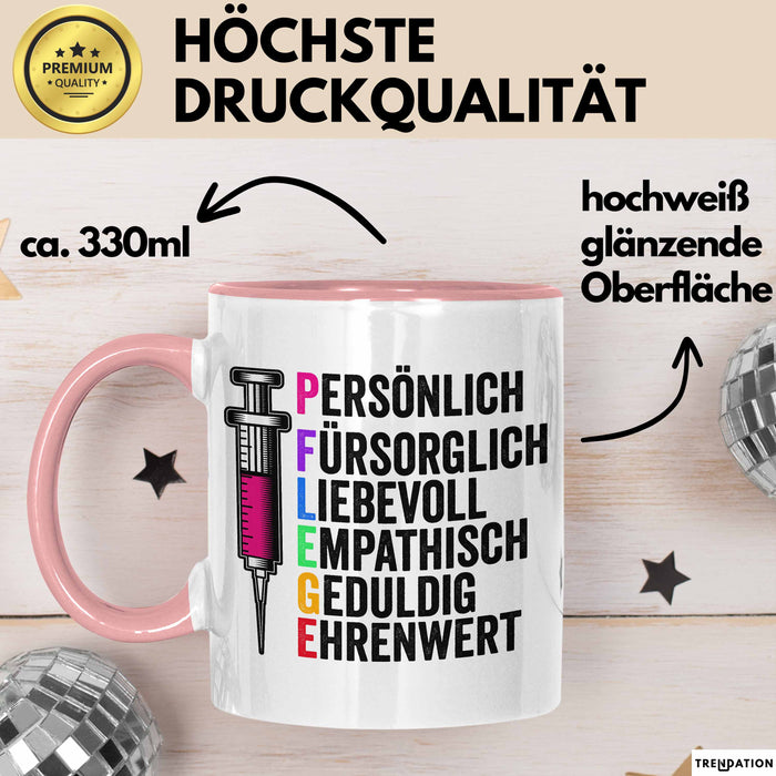 Krankenschwester Pflege Betreuung Tasse Geschenk Lustige Geschenkidee Spruch Pflege Rosa Trendation