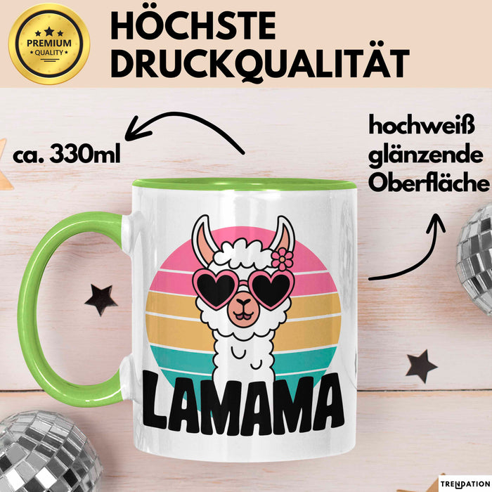 Lama Alpaka Mama Mutter Schwangerschaft Tasse Becher Geschenk Lustige Geschenkidee Spruch Lamama Grün Trendation