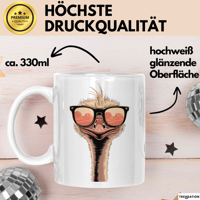Strauß Vogel Sonnenbrille Tasse Geschenk Lustige Geschenkidee Spruch Weiß Trendation