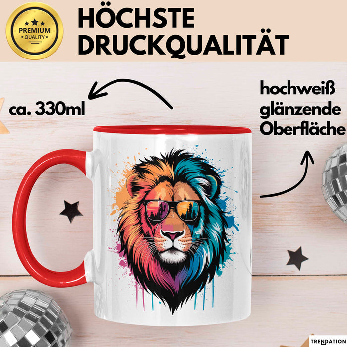 Löwe Mit Sonnenbrille Tasse Geschenk Lustige Geschenkidee Spruch Rot Trendation