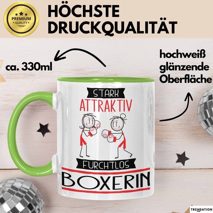 Boxerin Tasse Geschenk Becher Stark Attraktiv Furchtlos Boxerin Lustige Geschenkidee Grün Trendation