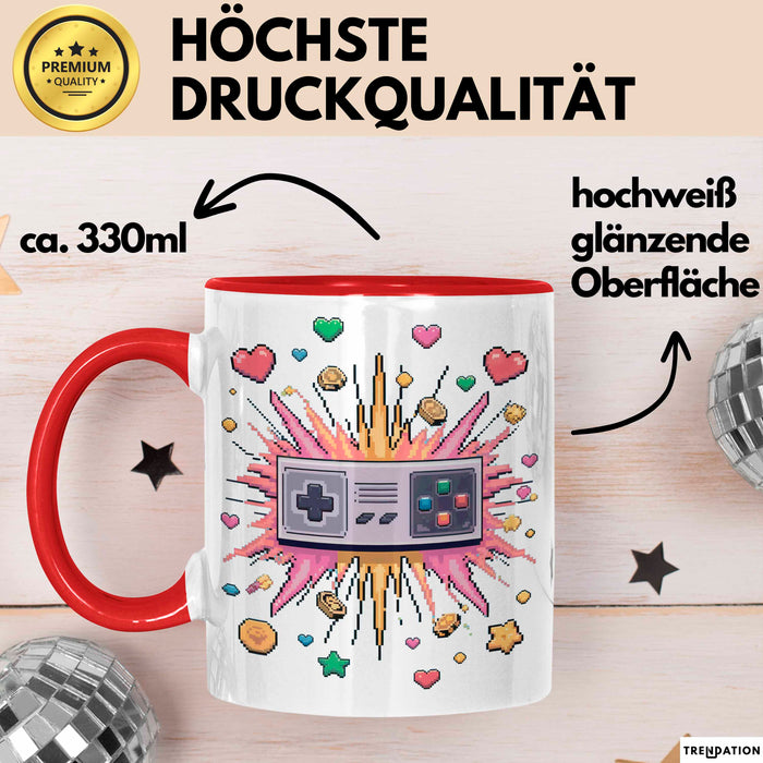 Gamer Tasse Geschenk Lustige Geschenkidee Spruch Für Pixel Krieger Rot Trendation