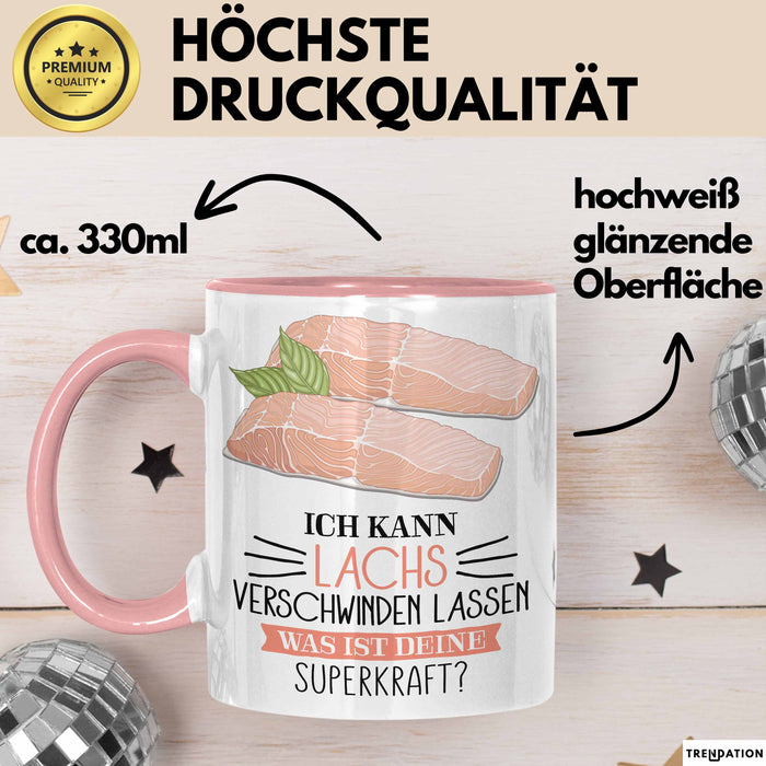 Lachs-Liebhaber Tasse Geschenk Ich Kann Lachs Verschwinden Lassen Was Ist Deine Superkraft Becher Geschenkidee Lachs Kaffee-Becher Rosa Trendation