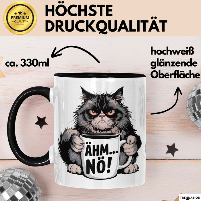 Katzen Tierliebhaber Tasse Geschenk Lustige Geschenkidee Spruch Ähm Nö Schwarz Trendation