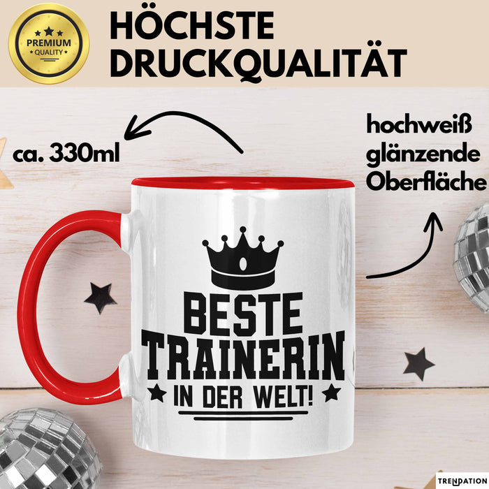 Trainerin Tasse Geschenk Beste Trainerin In Der Welt Fussball Handball Hockey Trainerin Rot Trendation