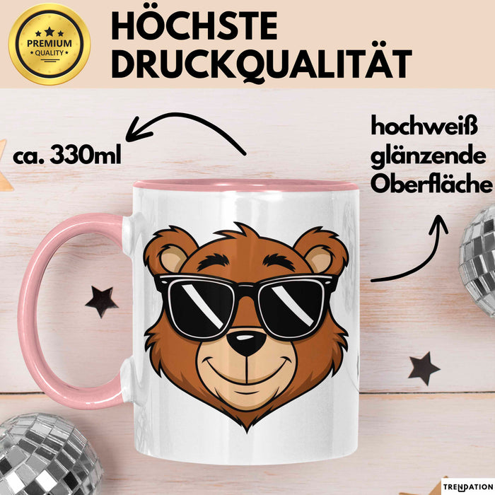 Teddybär Tier Sonnenbrille Tasse Geschenk Lustige Geschenkidee Spruch Rosa Trendation