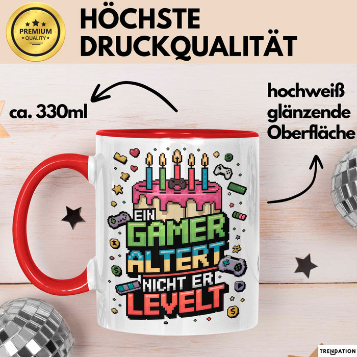 Gamer Geburtstag Tasse Geschenkidee Ein Gamer Steigt Auf Rot Trendation
