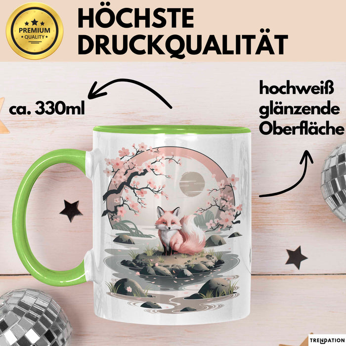 Fuchs Tierliebhaber Tasse Geschenk Lustige Geschenkidee Spruch Japanischer Kitsune Fuchs Grün Trendation