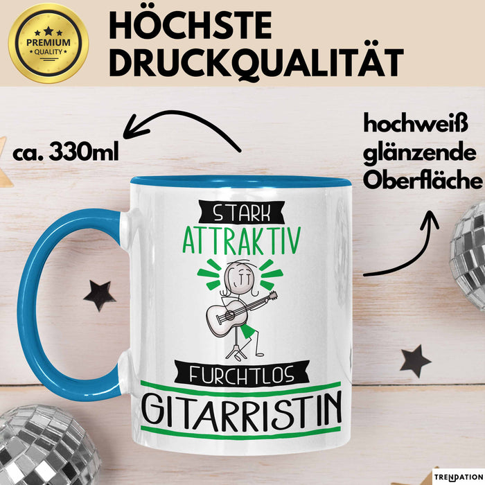 Gitarristin Tasse Geschenk Becher Stark Attraktiv Furchtlos Gitarristin Lustige Geschenkidee Blau Trendation