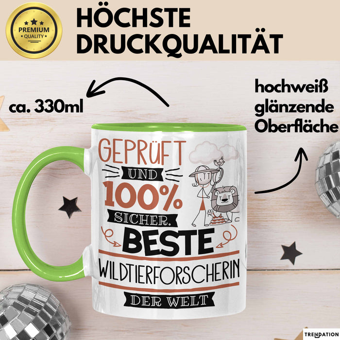 Beste Wildtierforscherin Der Welt Tasse Geschenk für Eine Wildtierforscherin Geprüft Und Sicher Geschenkidee Geburtstag Weihnachten Grün Trendation