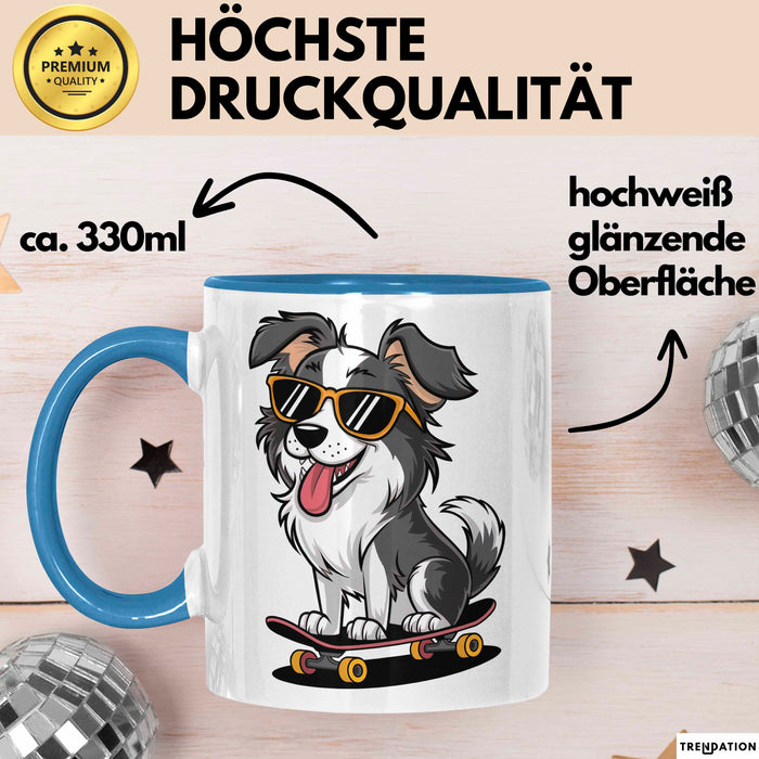Hund Tierliebhaber Skateboard Tasse Geschenk Lustige Geschenkidee Spruch Blau Trendation
