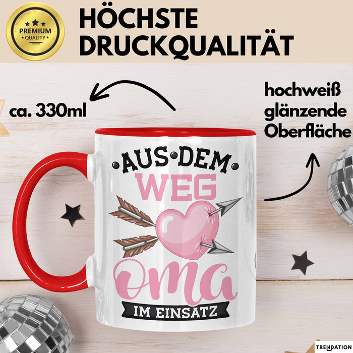 Oma Im Einsatz Tasse Geschenk Muttertag Lustiger Spruch Witzig Rot Trendation