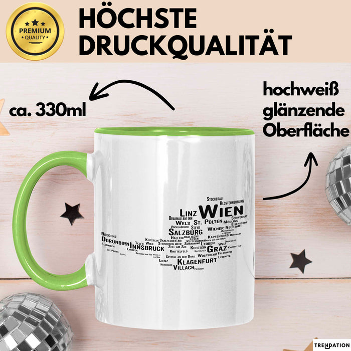 Österreich Karte Wien Wienerisch Tasse Geschenk Lustige Geschenkidee Spruch Grün Trendation