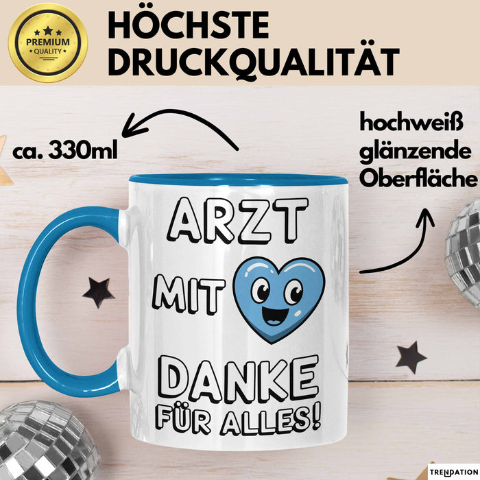 Arzt Tasse Geschenk Lustige Geschenkidee Spruch Arzt Mit Danke Für Alles Blau Trendation