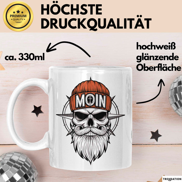 Nautischer Totenkopf Seemann Tasse Geschenk Lustige Geschenkidee Spruch Moin Weiß Trendation