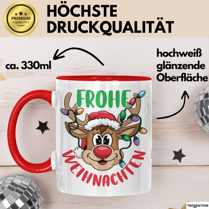 Weihnachten Tasse Geschenk Frohe Weihnachten Rentier Geschenkidee Weihnachtszeit Kaffee-Becher Rot Trendation