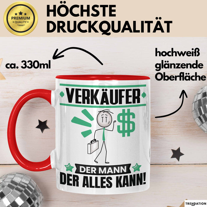 Verkäufer Tasse Geschenk für Verkäufer Der Mann Der Alles Kann Geschenkidee zum Geburtstag Rot Trendation