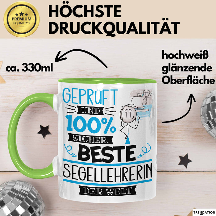 Beste Segellehrerin Der Welt Tasse Geschenk für Eine Segellehrerin Geprüft Und Sicher Geschenkidee Geburtstag Weihnachten Grün Trendation
