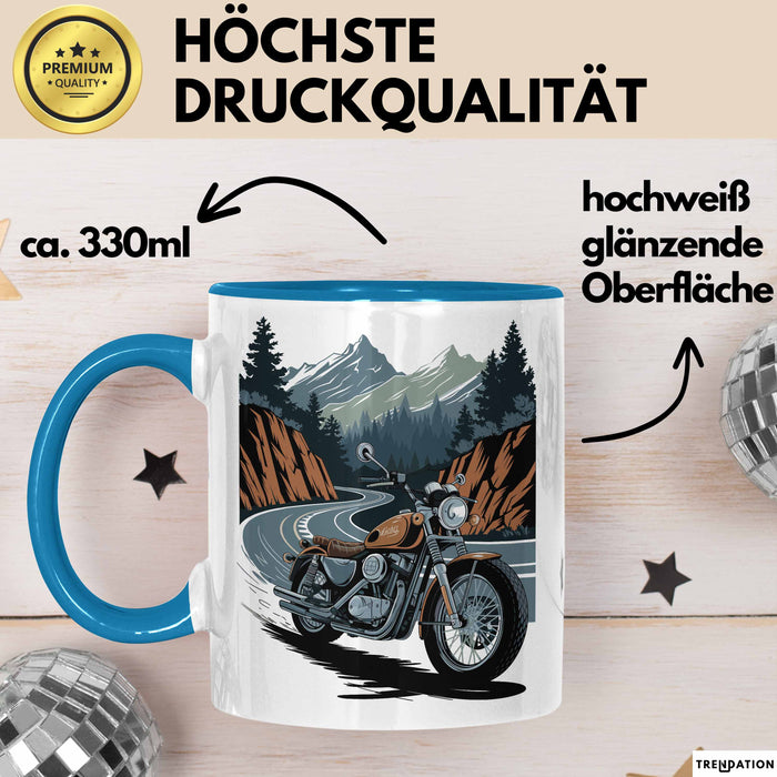 Motorradfahrer Tasse Geschenkidee für Biker Lustiger Spruch Blau Trendation