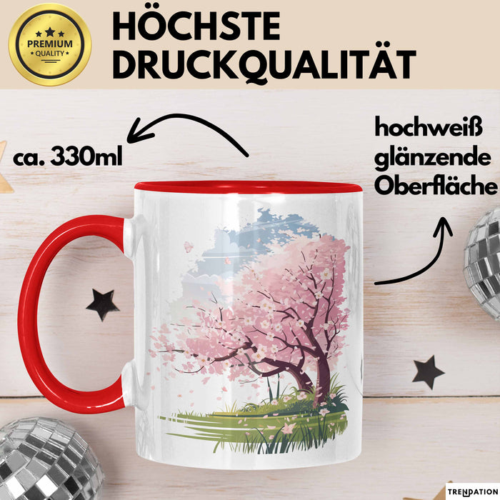 Frühlingszeit Tasse Geschenkidee für Naturliebhaber Rot Trendation
