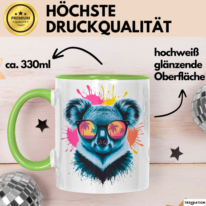 Koala Tier Sonnenbrille Tasse Geschenk Lustige Geschenkidee Spruch Grün Trendation