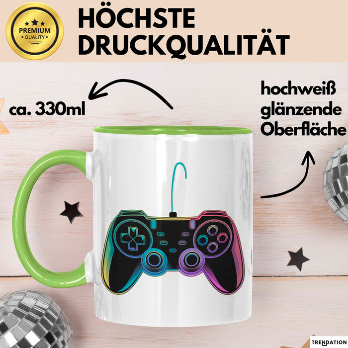Gamer Gaming Liebhaber Tasse Geschenk Lustige Geschenkidee Spruch Game Controller Grün Trendation