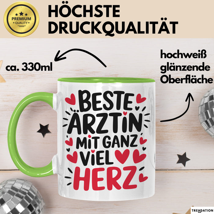 Aerztin Tasse Geschenk Beste Aerztin Mit Ganz Viel Herz Geschenkidee Beruf Grün Trendation
