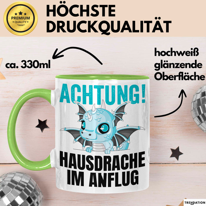 Hausdrache Im Anflug Tasse Geschenk Becher Grün Trendation