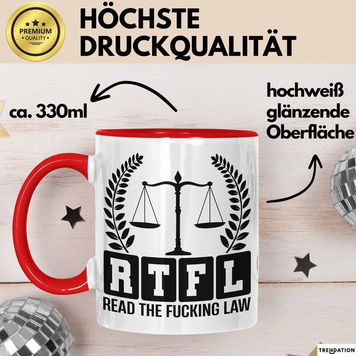 Richter Tasse Geschenk Rtfl Read The Fuc*** Law Jurist Geschenkidee Becher Rot Trendation